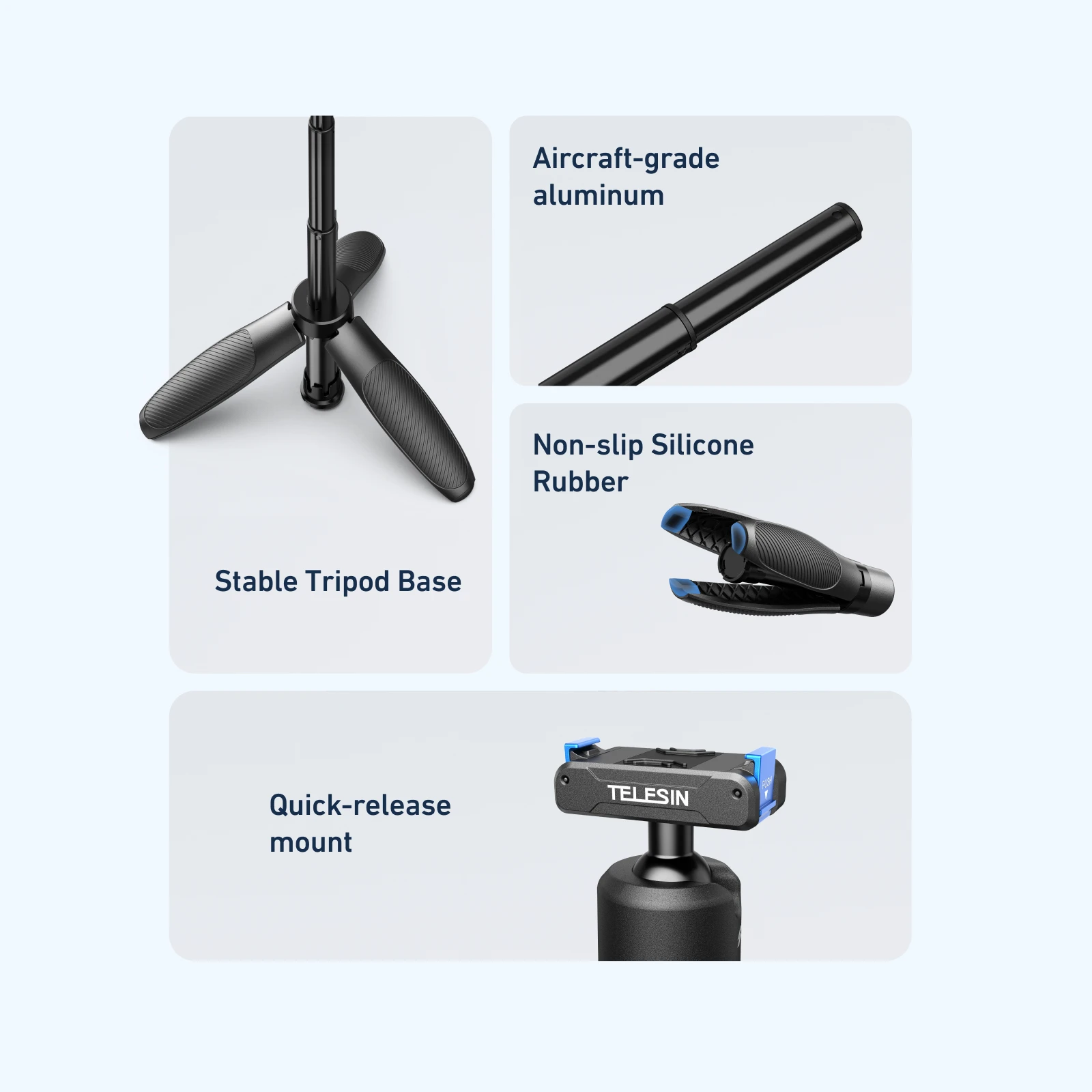 TELESIN Mini trípode/palo Selfie portátil de liberación rápida soporte de aleación de aluminio para GoPro DJI Osmo Cámara de Acción empuñadura de mano - imagen 5