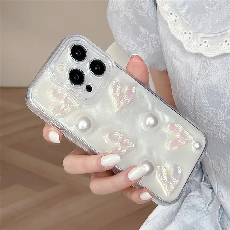 Ottwn-funda de teléfono con Graffiti Art 3D, carcasa de TPU suave con corazón de amor y perlas para iPhone 14, 13, 12, 11 Pro Max, X, XR, XS Max - imagen 2