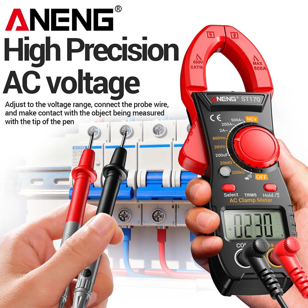 Pinza amperimétrica para reparación de automóviles, multímetro profesional ANENG ST170 de 1999 recuentos, probador de voltaje CA/CC, capacitancia NCV, herramientas para electricistas - imagen 3