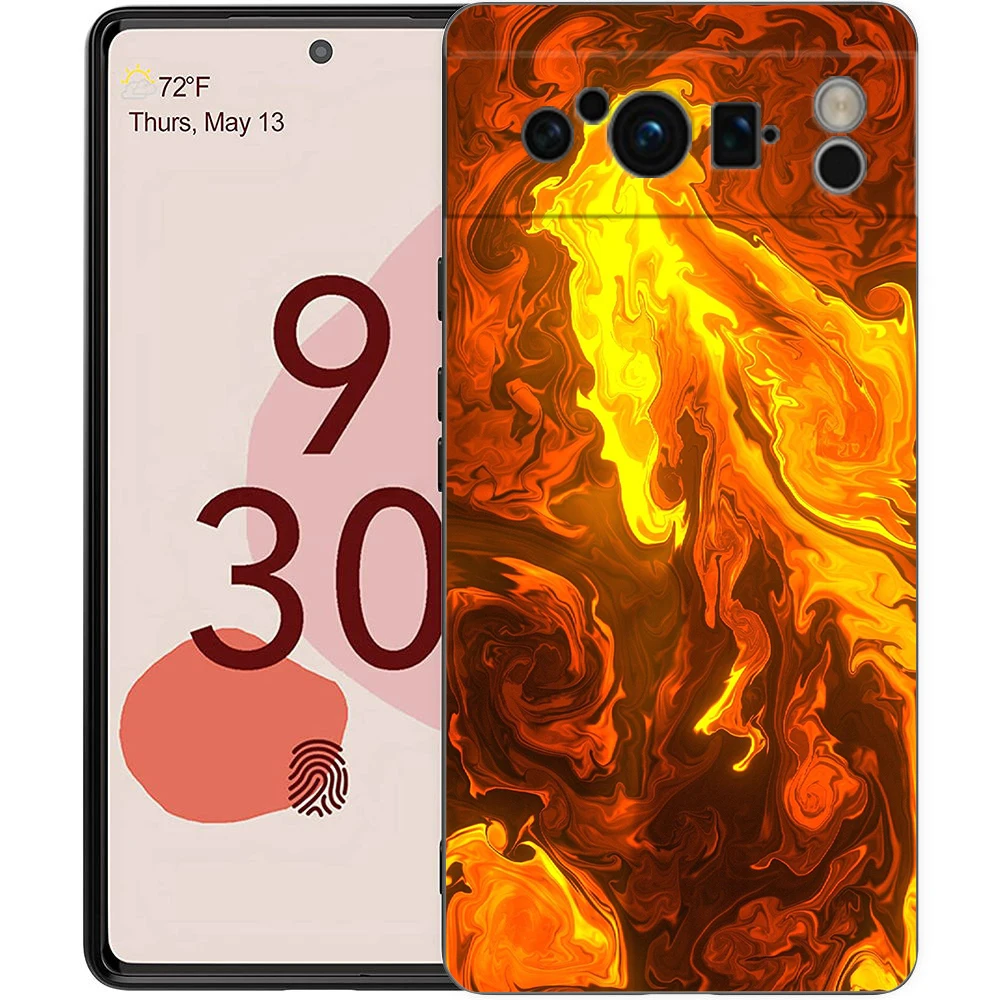 Funda de teléfono con patrón de llama para Google Pixel 10 9 8 7 6 Pro XL 9A 8A 6A 7A 5G, funda negra de TPU suave a prueba de golpes - imagen 4