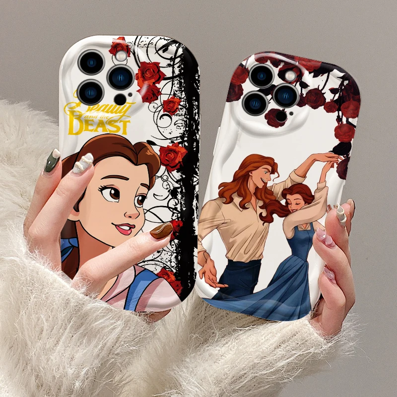 Disney-funda de teléfono con diseño de La Bella y La Bestia para Apple, carcasa trasera de aceite para iPhone 15, 14, 13, 12, 11, XS, XR, X Pro Max Plus