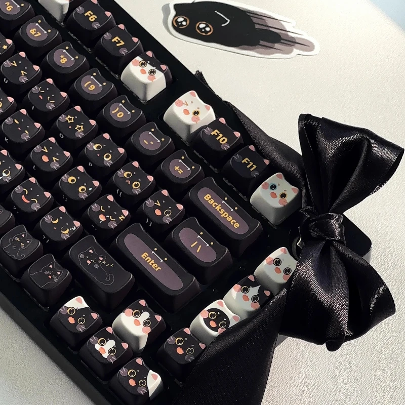 Juego de teclas con tema de gato negro, sublimación PBT personalizada, perfil MOA, bonita tapa de teclado para teclado mecánico, accesorios de regalo - imagen 2
