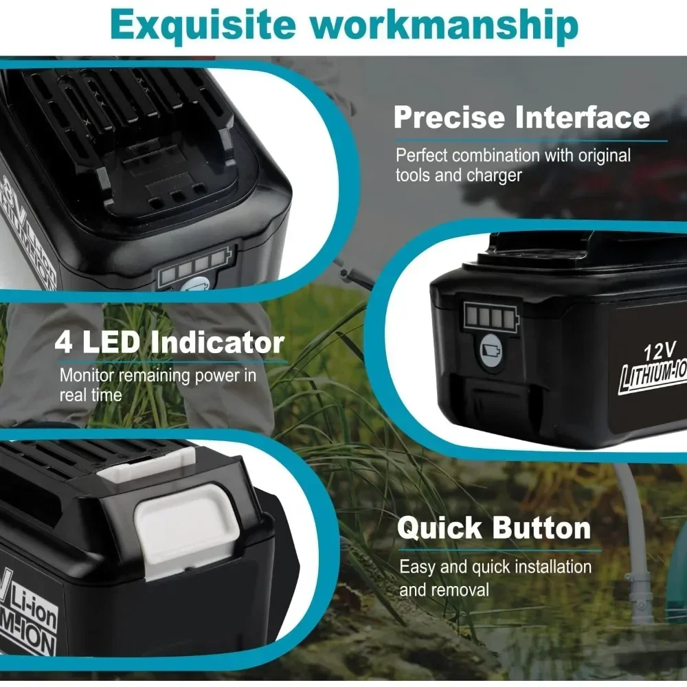 Batería de litio de 12V, batería recargable de 6Ah para taladro eléctrico Makita L1016 BL1021B BL1041B, baterías de repuesto para herramientas eléctricas - imagen 4