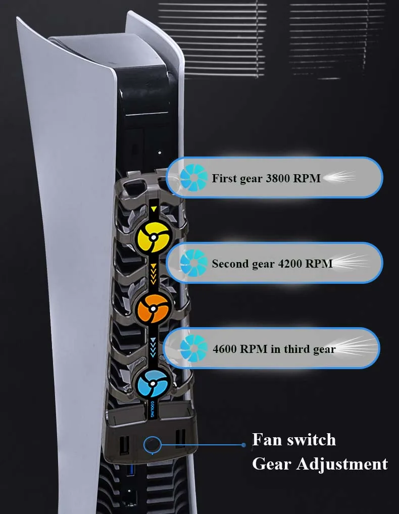 Ventilador de refrigeración RGB para PS5, sistema de refrigeración eficiente, ventiladores enfriadores silenciosos de 3 velocidades para accesorios de consola PS5, disco y edición Digital - imagen 5