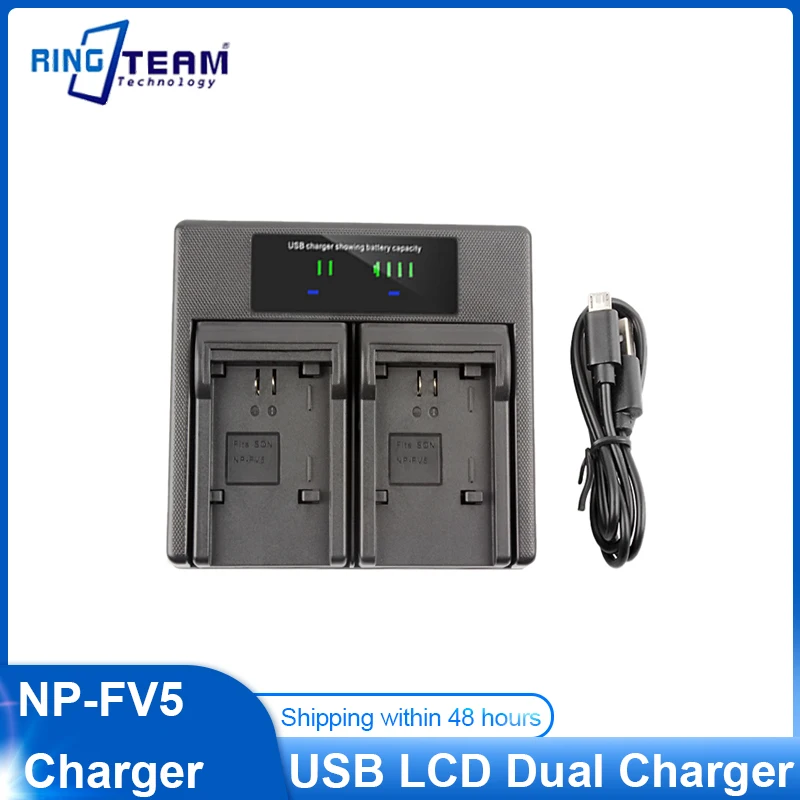 Cargador de batería NP-FV5 con pantalla LCD + cable de carga USB - imagen 2