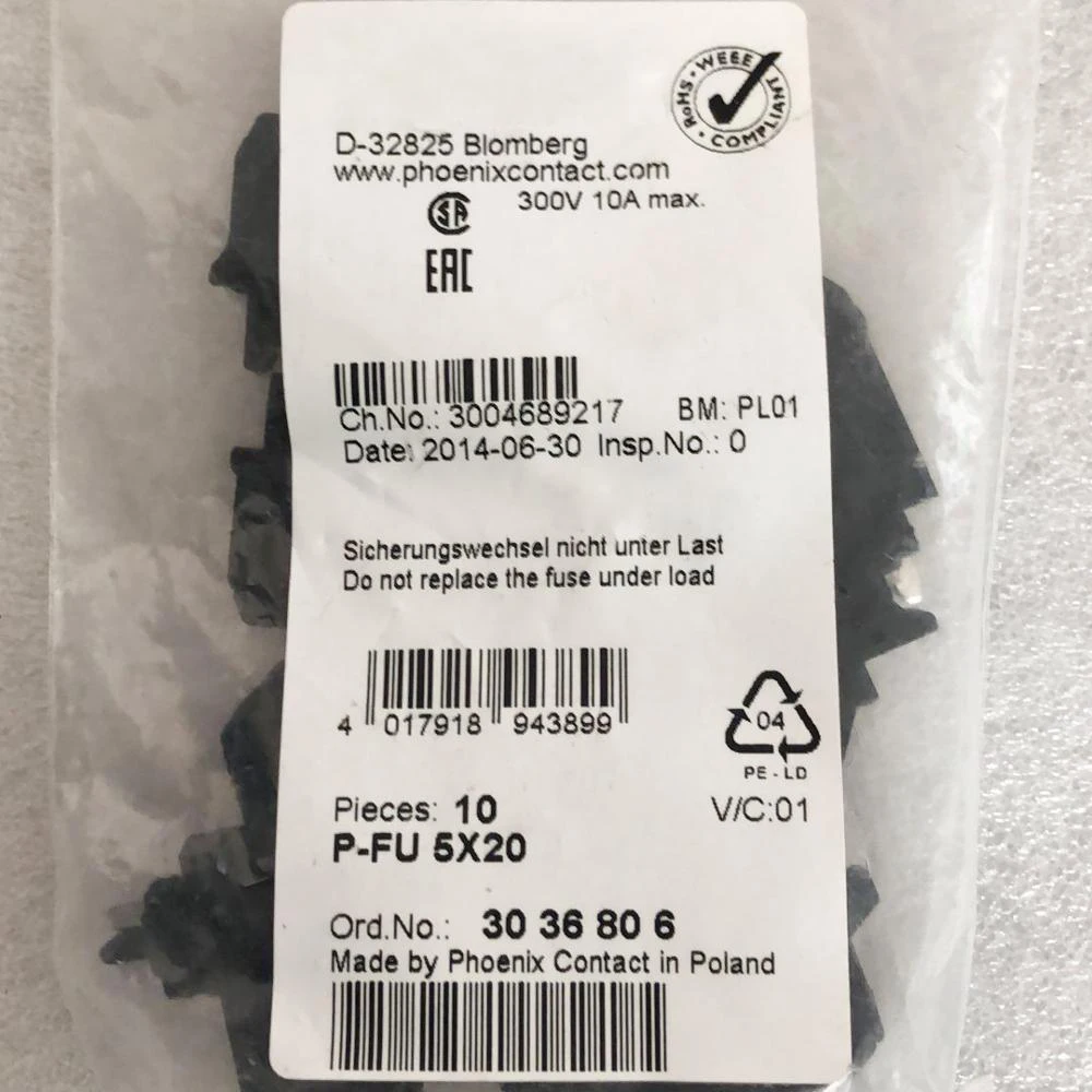 10/Uds para enchufe de fusible para Phoenix Work Good P-FU5X20 3036806 - imagen 5