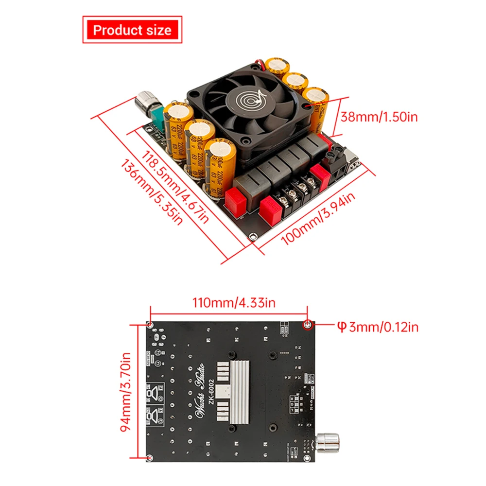 Placa amplificadora de poste puro DC 18-50V ZK-6002 estéreo 2,0 con modulación de alta y baja frecuencia 600W + 600W Chip amplificador TPA3255 - imagen 4