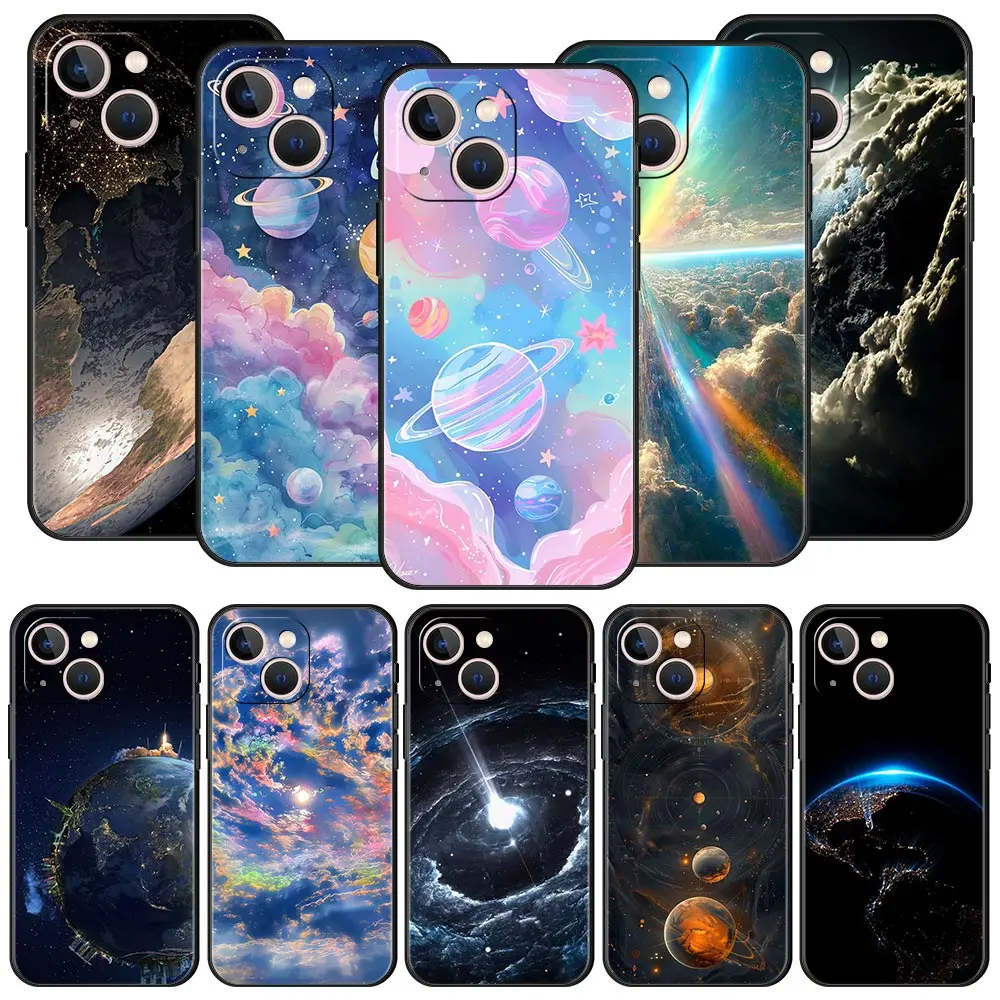 Funda de teléfono Space Earth Stars para iPhone 16 13 15 14 12 11 Pro MAX XR X SE XS 7 8 Plus, funda suave de TPU