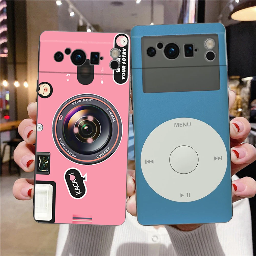 Funda de teléfono Retro con cinta para juegos de cámara, Cassette, Radio, para Google Pixel 9 8 7 6 Pro XL 8A 6A 7A 5G, funda negra de TPU suave a prueba de golpes - imagen 2