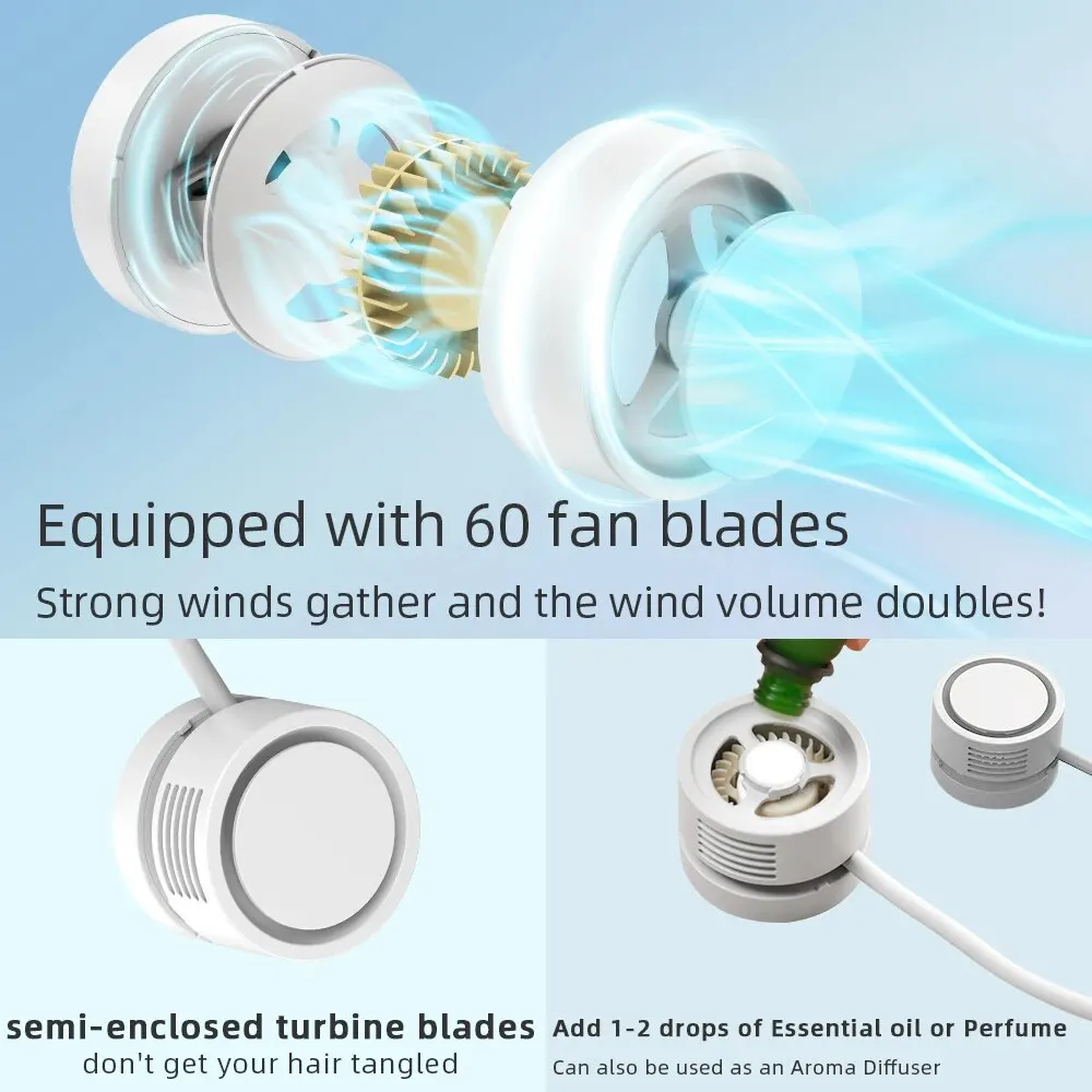 Mini ventilador portátil USB para exteriores, ventilador frío manos libres para cuello, colgante, recargable, deportivo, 3 velocidades, ajustable - imagen 2