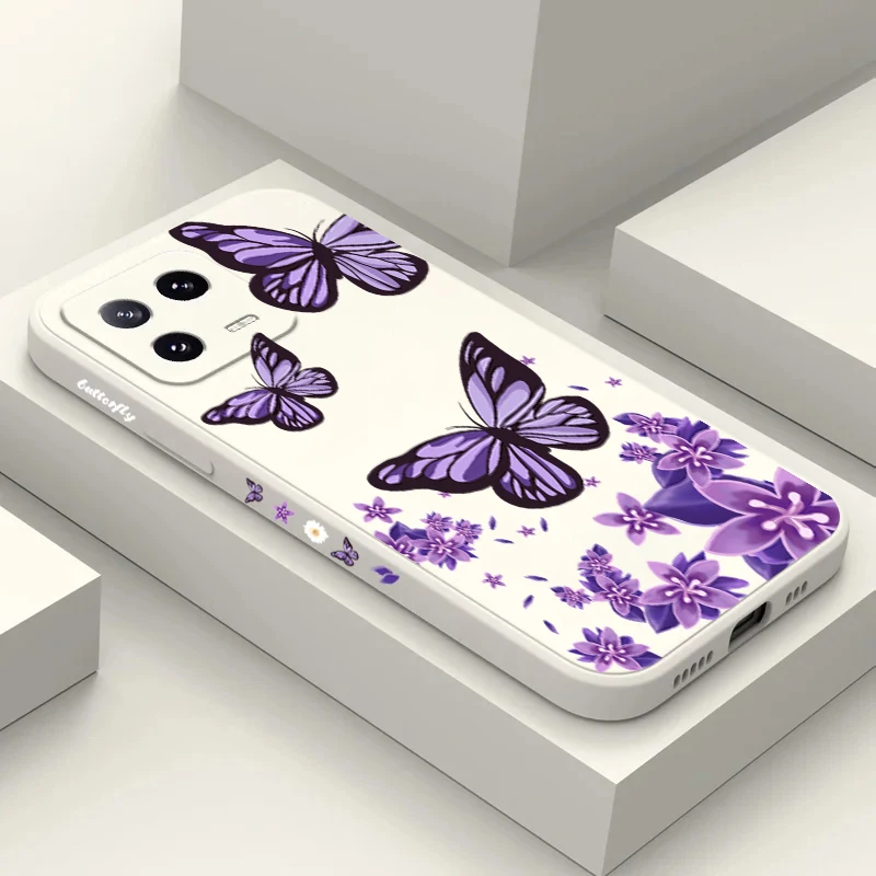 Funda de teléfono cuadrada de silicona con mariposas moradas para Xiaomi 11 Lite 5G NE 14 13T 13 12T 12X 12 Poco M6 X6 X5 X3 F5 Pro C65