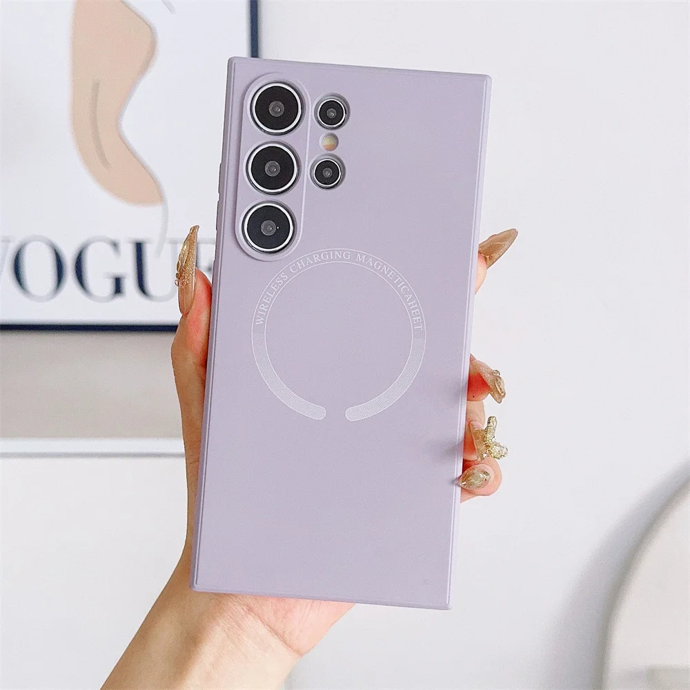 Magsafe-funda de teléfono de lujo para Samsung Galaxy S24, S23 FE Ultra, S22, S21 Plus, funda magnética de silicona líquida, carga inalámbrica, 2024