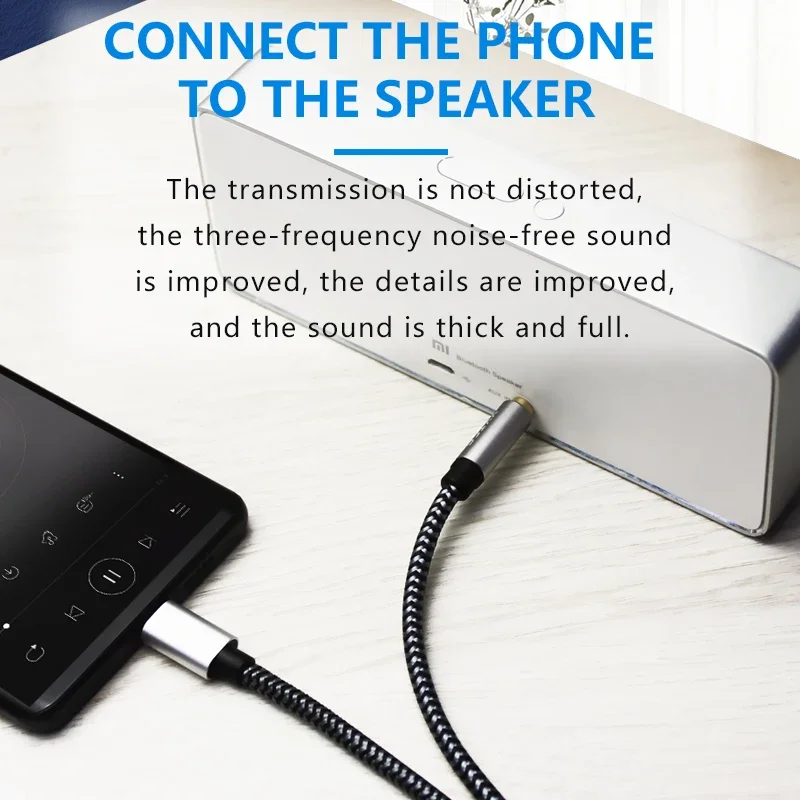 YYTCG-Adaptador USB C a 3,5mm AUX para auriculares, conector Tipo C 3,5 para altavoz de coche, adaptador auxiliar Tipo C, 0,6 M, 1,2 M, 1,8 M - imagen 4