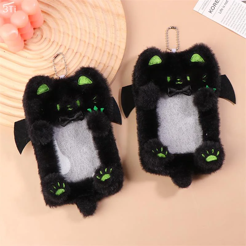 Cartoon Cute Black Cat Plush Card Holder Photocard Case Bag Keyring Pendant Idol Photo Protective Cover Student Card Holder Gift - imagen 4