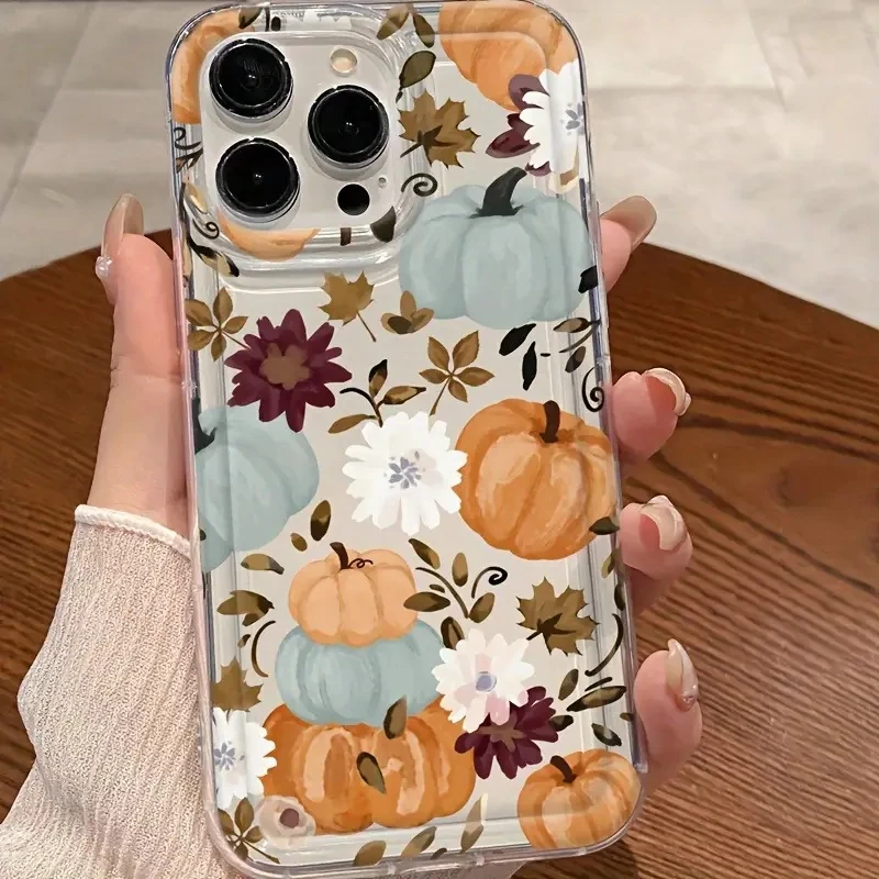 Funda de teléfono transparente con flores y calabaza vibrantes para iPhone 17 16 15 14 13 12 11 Pro Max Air 7 8 Plus 16E XS XR X