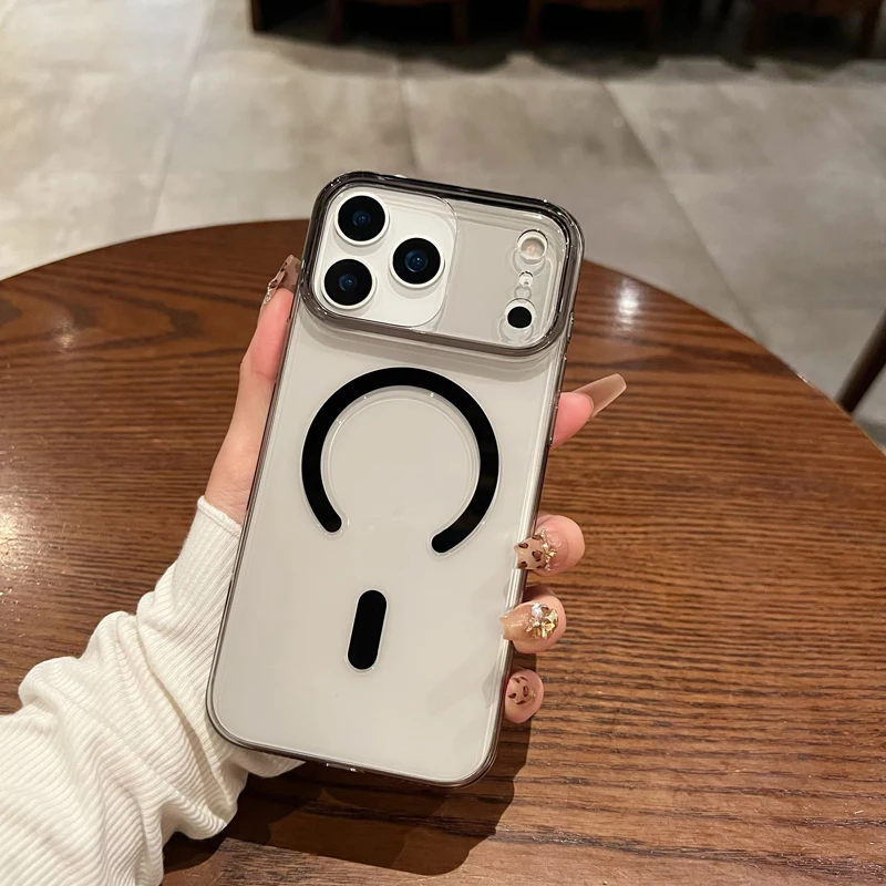 Para iPhone 17 16 Pro Max, iPhone Air Funda magnética ELVEV A prueba de golpes PC TPU Cubierta de teléfono de succión transparente