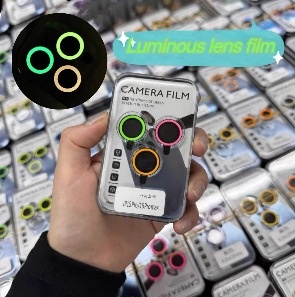 Película protectora luminosa para lente de cámara, 2-3 Uds., para IPhone 17 16 15 Pro Max 15 Plus 13 12 Mini anillo de lente, tapa brillante de vidrio templado