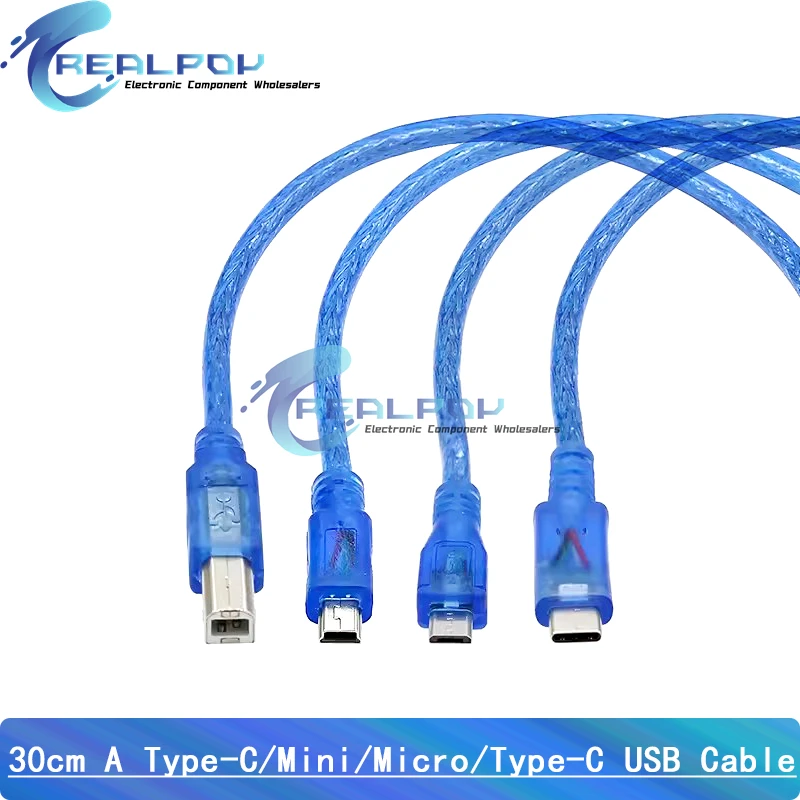 Cable USB de 30cm para Uno R3/Nano/MEGA 2560/Leonardo/Pro micro/DUE azul alta calidad tipo A USB/Mini USB/Micro USB 0,3 m para Arduino