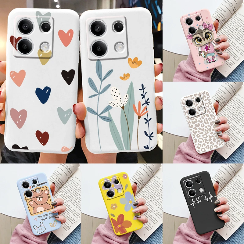 Funda para Redmi Note 13 Pro 4G 5G, funda trasera con bonito corazón y flor, Fundas protectoras mate de silicona suave para parachoques Redmi Note13 Pro