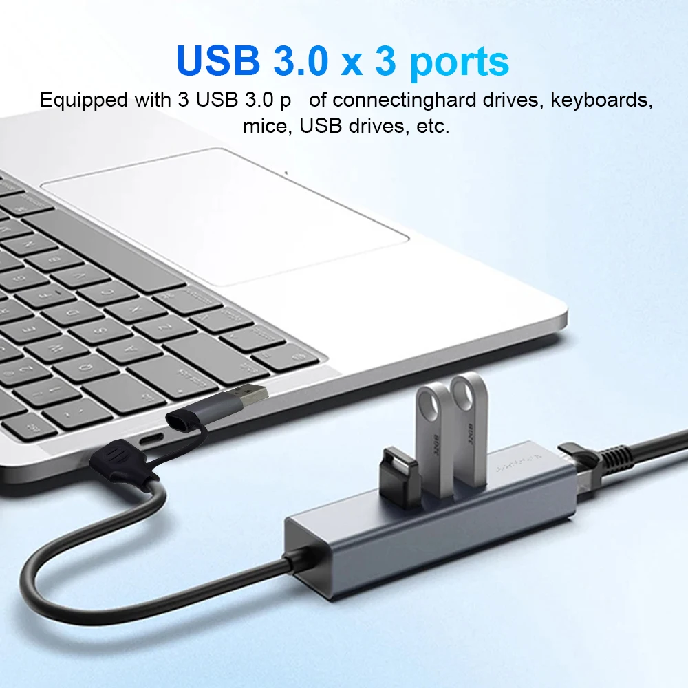 Kebidumei-tarjeta de red con cable, 1000Mbps, 4 en 1, adaptador HUB USB 3,0, USB 3,0 tipo C a RJ45, convertidor Ethernet Giagbit para MacBook y PC - imagen 3