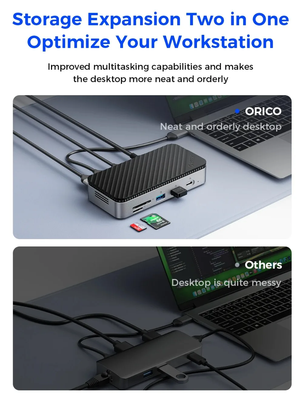 Carcasa ORICO M.2 NVMe SSD con concentrador USB C 9 en 1, estación de acoplamiento SD externa RJ45 de 10Gbps con ventilador de refrigeración para ordenador portátil MacBook - imagen 4