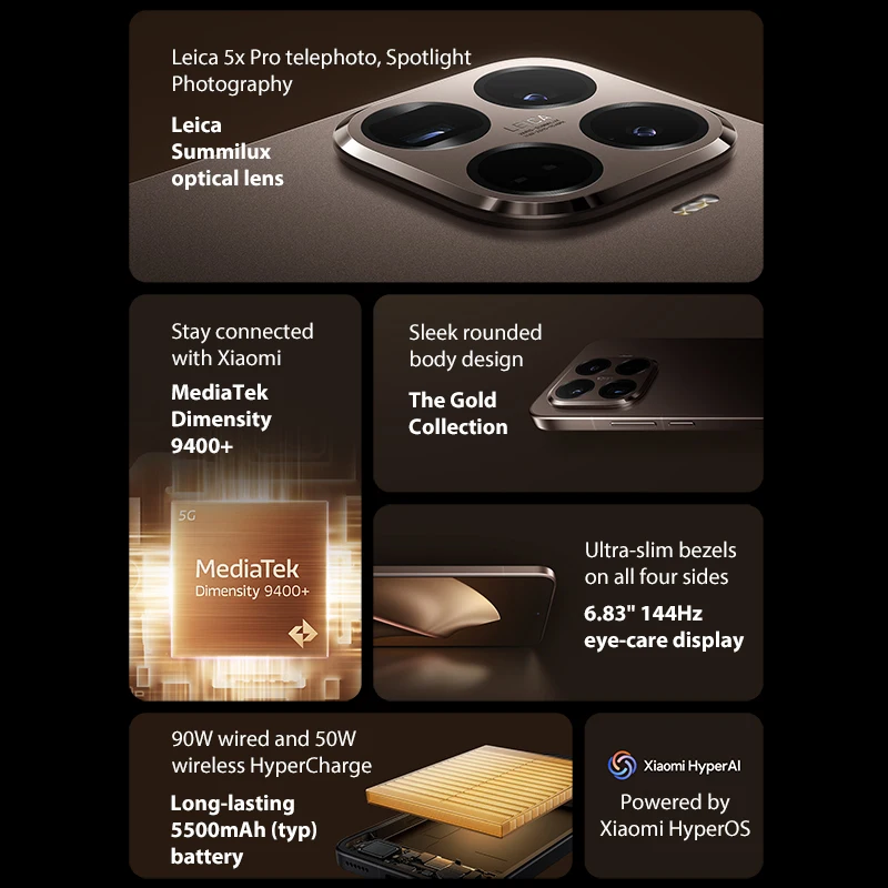 Versión Global Xiaomi 15T Pro Smartphone 50MP 6,83 "144Hz pantalla 5500mAh batería 90W HyperCharge MediaTek Dimensity 9400+ - imagen 3