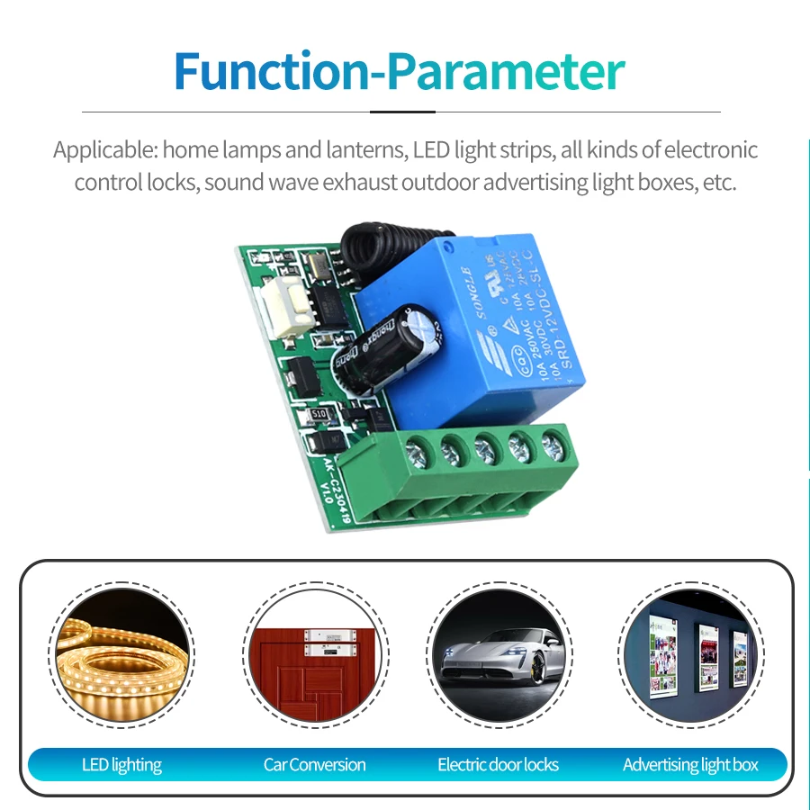 433MHz DIY interruptor inalámbrico DC12V interruptor Mini módulo de relé y transmisor RF Control remoto para cortina de garaje electrodoméstico - imagen 3