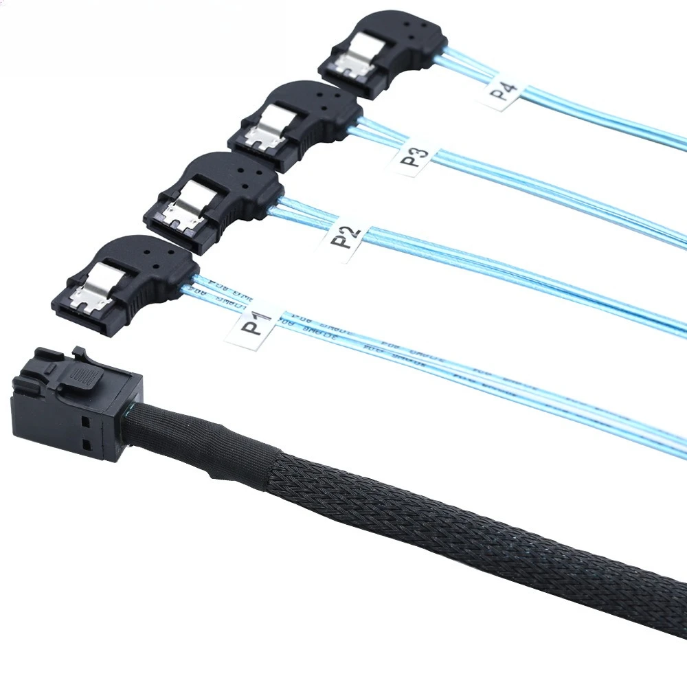 Mini SAS SFF-8643 a 4 SATA 7P Cable de servidor de giro izquierdo Ength opcional 0,5 M 1 M - imagen 4