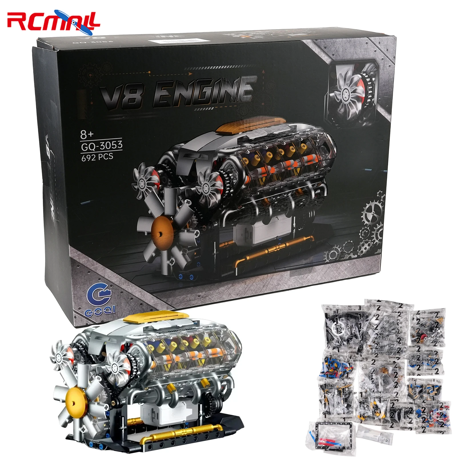 Bloques de construcción técnicos MOC motorizado V8 modelo de coche motor accionado eléctricamente supercoche ladrillos juguetes (692 Uds ladrillos)