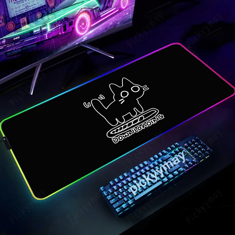 Alfombrilla de ratón RGB para juegos, alfombrillas de ratón de gato negro, alfombrillas LED grandes para jugadores, alfombrillas de teclado XXL, alfombrilla luminosa para escritorio, alfombrilla de ratón gris retroiluminada - imagen 2