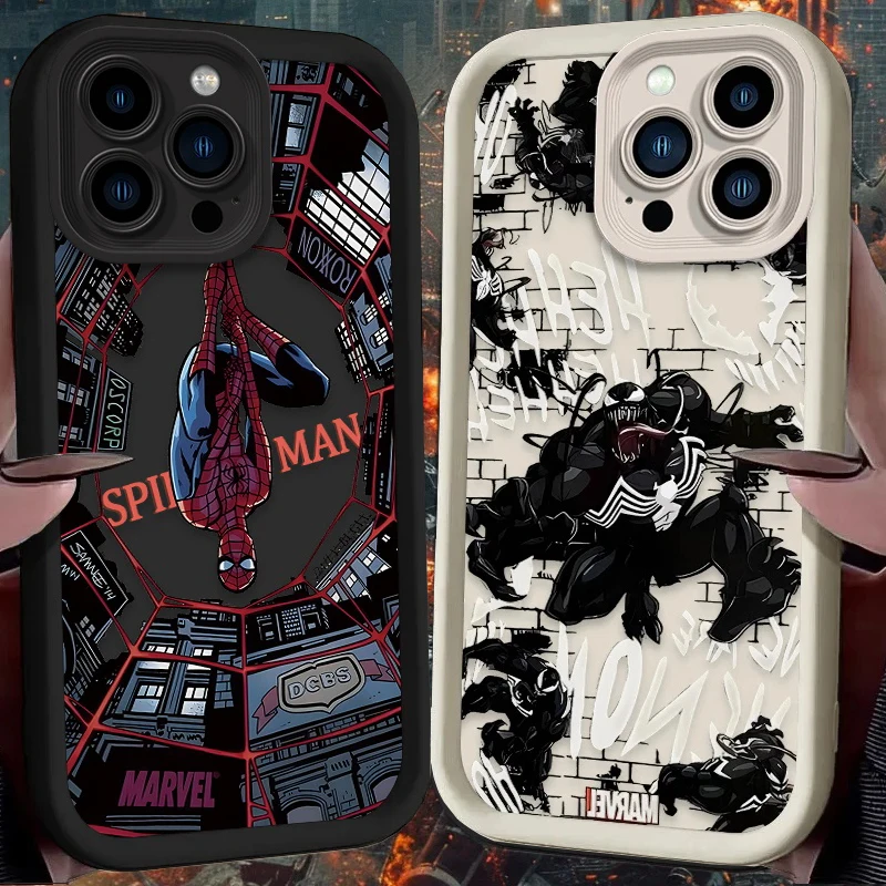 Cool Marvel Spider Man Venom para iPhone 16 15 14 13 12 11 Pro Max XS Max 7 8 Plus funda de teléfono a prueba de golpes funda trasera de silicona suave