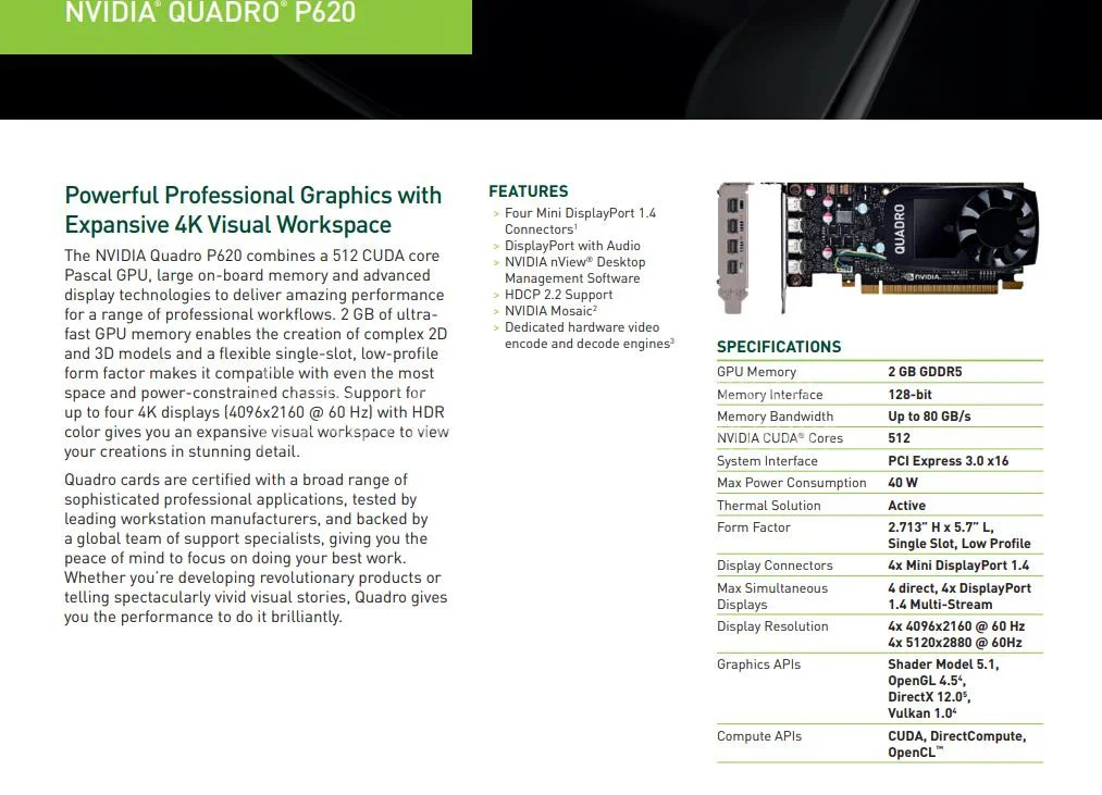 GPU para tarjetas gráficas Quadro P620, 2 GB, GDDR5 - imagen 3