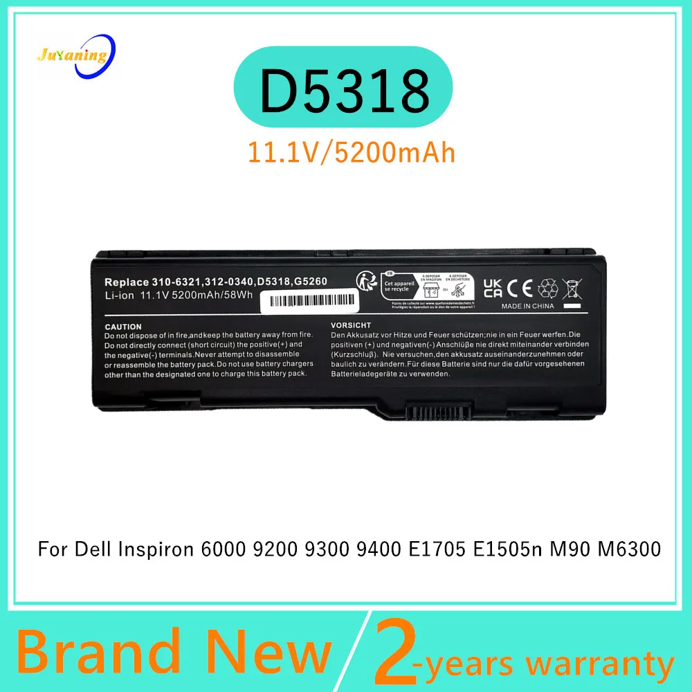 D5318 batería del ordenador portátil para Dell Inspiron E1505n 6000 E1705 XPS M1710 9200 9300 9400 C5974 F5635 G5260 G5266 U4873 GG574