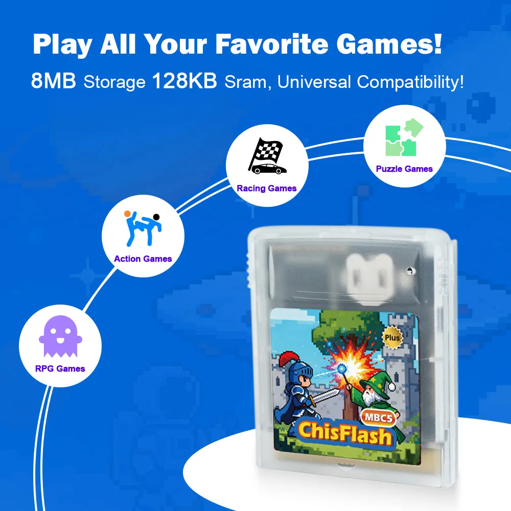 Cartucho regrabable ChisFlash GBC/GB MBC5, almacenamiento de 8MB, carrito SRAM de 128KB para consola de juegos portátil Gameboy/Gameboy Adavance - imagen 3
