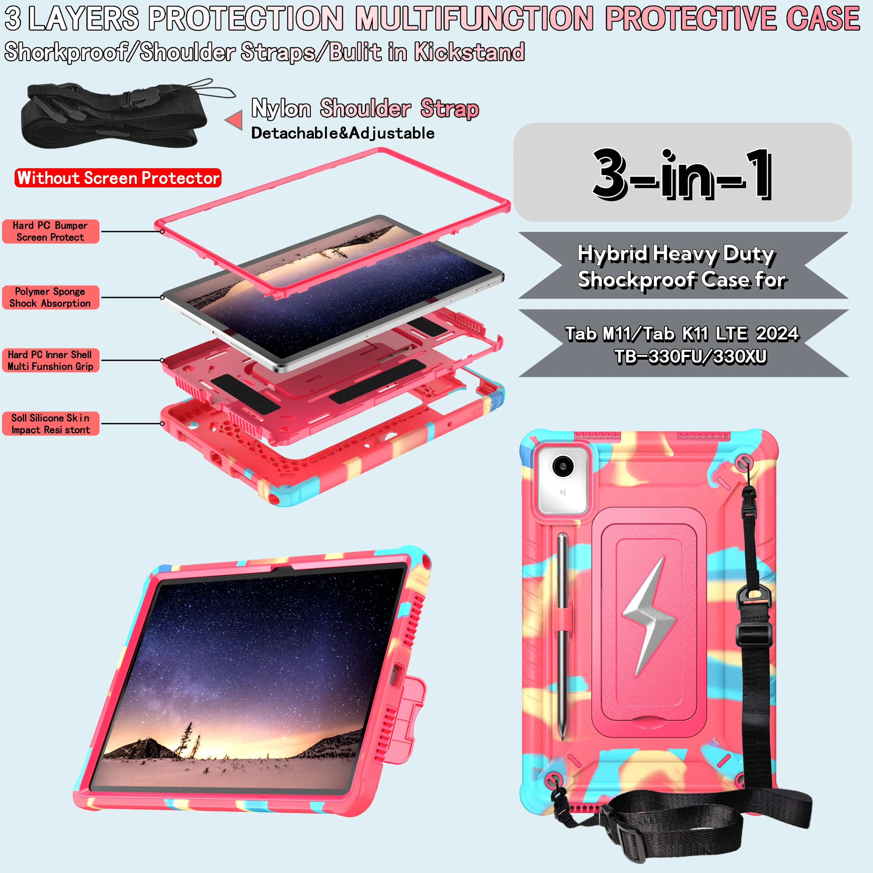 Funda híbrida para Lenovo Xiaoxin Pad 11 2025 2024 Idea Tab K11 Gen2 M11 TB335FC TB336FU TB330FU TB331FC cubierta con soporte incorporado - imagen 2