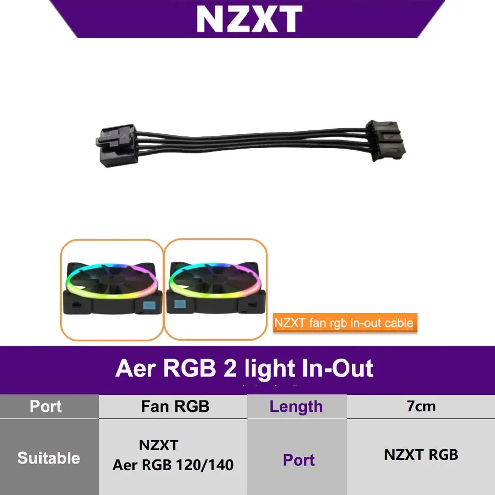 NZXT Aer RGB 2 Light In Out Cable serie Cable de entrada Caja de conexión Cable adaptador de ventilador