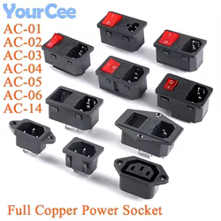 Toma de corriente integrada de cobre completo AC-14-F16 DB-8-8 AC-14-F19 AC-01 AC-02 AC-04 conector macho de enchufe 10A interruptor KCD1 KCD4 KCD3