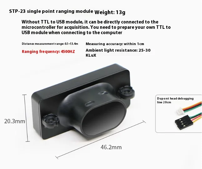 Single Point Laser Ranging Module STP23 Module Serial Output Millimeter Accuracy Dynamic Ranging TOF Principle - imagen 4