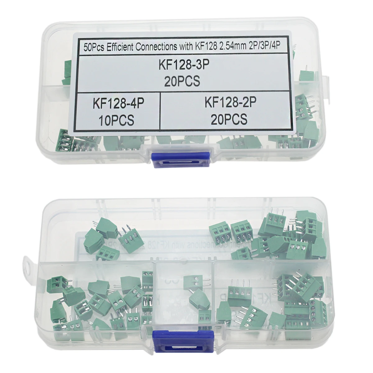 50 Uds conexiones eficientes con KF128 2,54mm 2P/3P/4P Kit de caja de terminales de tornillo de montaje PCB - imagen 2