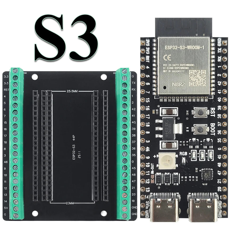Placas de desarrollo ESP32 S3 con kit adaptador de expansión 2,4G Wifi BT módulo ESP32-S3WROOM1 N8R2 N16R8 44Pin tipo C ESP32-S3