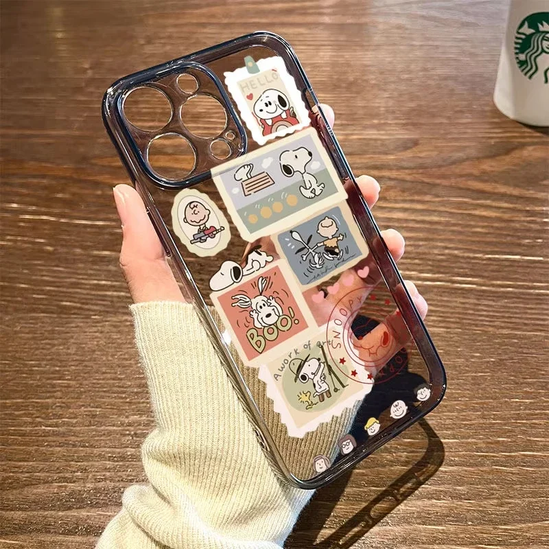Funda de teléfono de dibujos animados S-Snoopys para iPhone16 15 14 13 12 11Pro Max Mini X XR XS MAX SE2 7 8Plus, fundas transparentes suaves de silicona Y2k - imagen 3