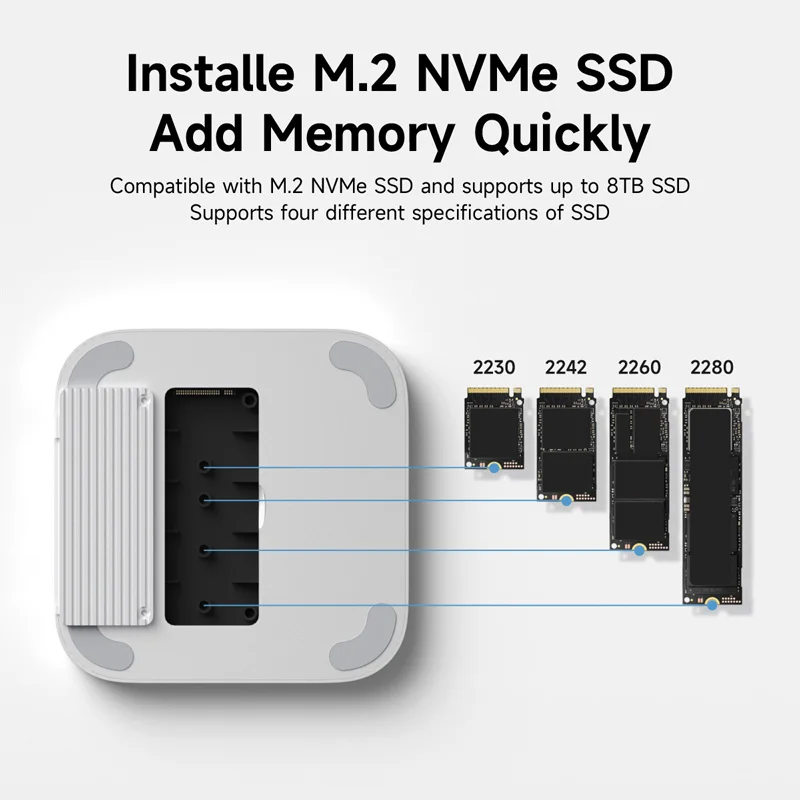 Hagibis-Hub USB C con carcasa M.2 SSD, estación de acoplamiento tipo C para Mac mini M4/M4 Pro 4K 60Hz USB 3,2 Gen2 SD/TF 4,0, soporte de base - imagen 4