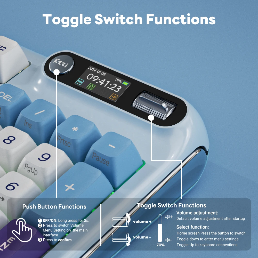 KZZI Z98 TFT pantalla a Color junta de teclado inalámbrico intercambio en caliente con conexión trimodal multifunción adecuada para teclado de juegos - imagen 3