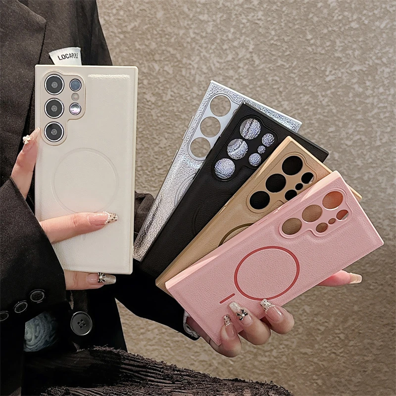 Funda de cuero PU mate Magsafe a prueba de golpes para Samsung Galaxy S25 S24 S23 S22 Ultra Plus, funda magnética a prueba de golpes con carga inalámbrica - imagen 4