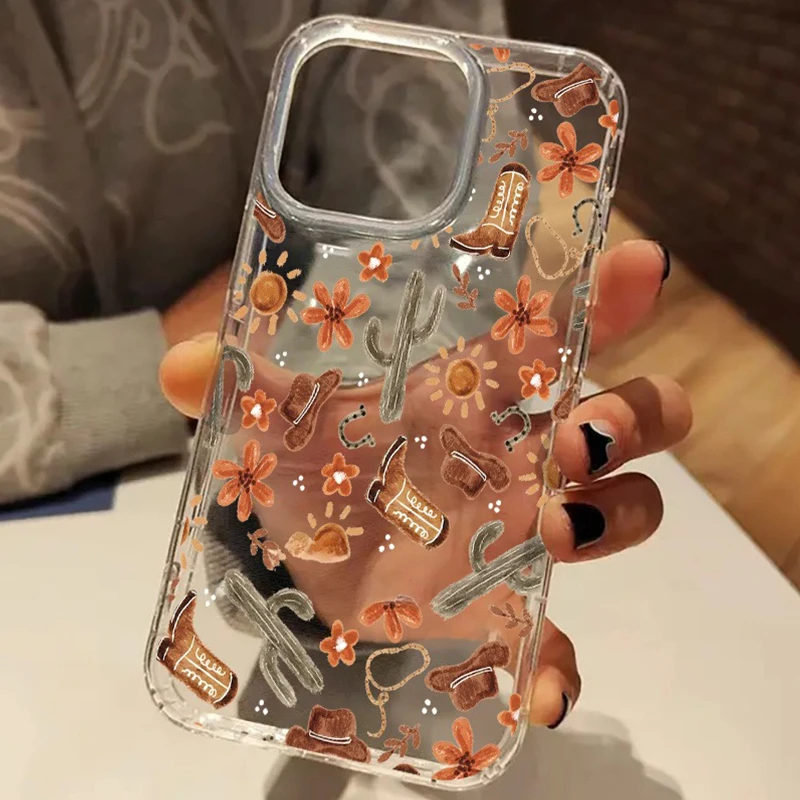 Funda de teléfono transparente con estética de vaquero costero para iPhone 17 Pro Max 16 15 14 13 12 11 XS X XR 7 8 Plus SE2 cubierta acrílica