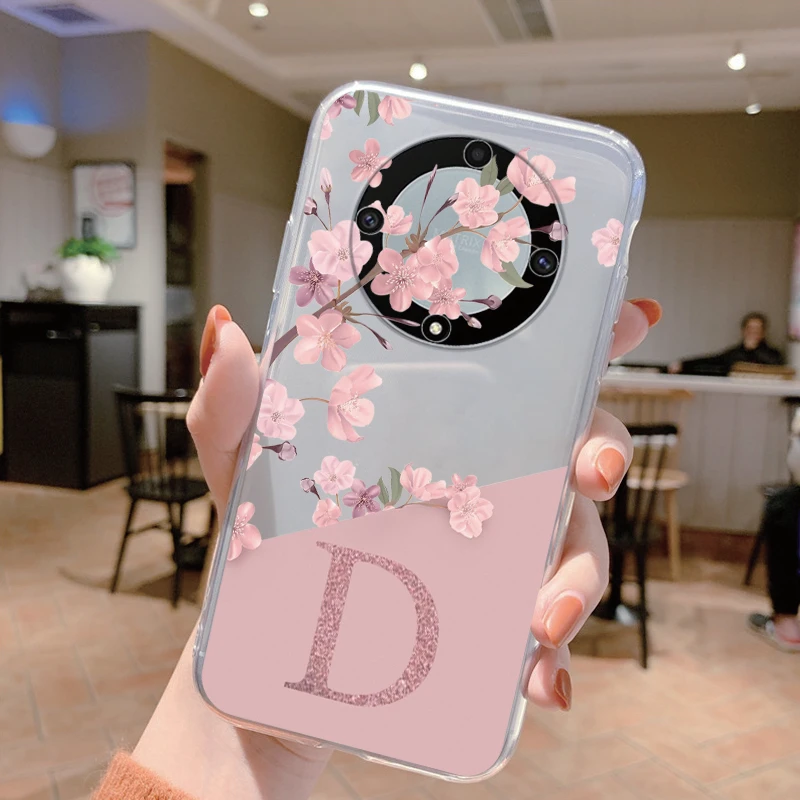 Funda de teléfono con letras A-Z Flower para Honor X9a X9b X9c X30 Magic5 6 7 50 Lite Huawei Nova 8i, funda transparente de silicona transparente - imagen 4