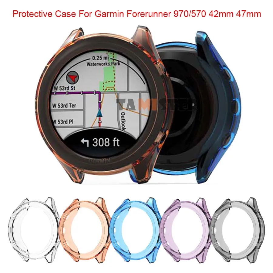 Funda suave de TPU para Garmin Forerunner 970, carcasa protectora de parachoques para Forerunner 570 42 47mm, marco Protector, accesorio de reloj
