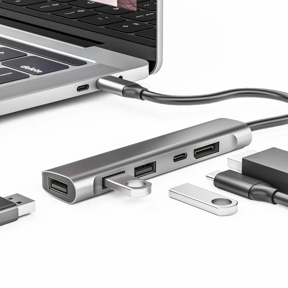 Estación de acoplamiento de concentrador USB C 5 en 1, adaptador de puerto de visualización USB C a USB 2,0 PD, acoplamiento de concentrador multipuerto para ordenador portátil y de escritorio
