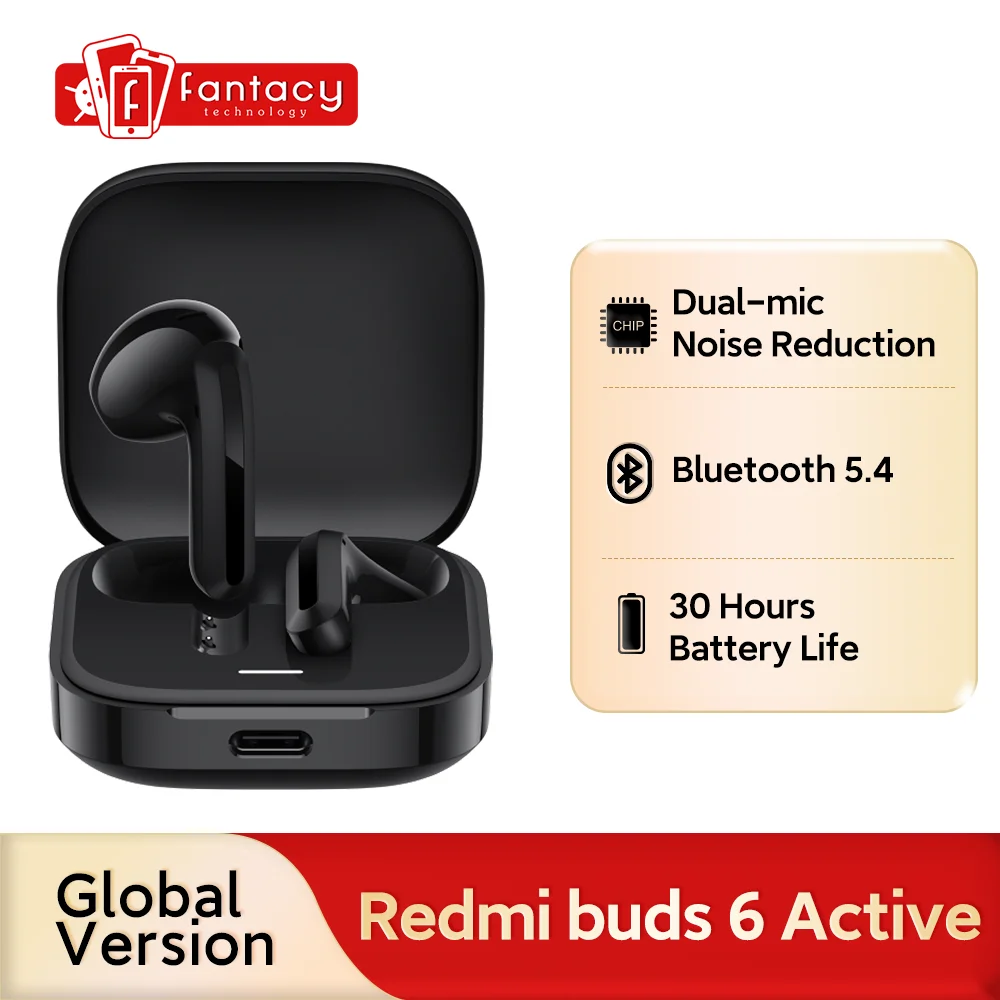 Versión global Xiaomi Redmi buds 6 Auriculares activos 30 horas de duración de la batería Bluetooth 5.4 Reducción de ruido de micrófono dual Tipo-C