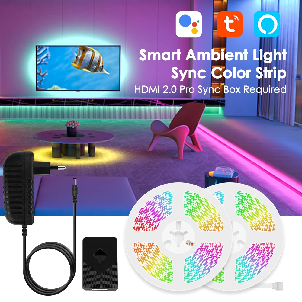 Tira de luces Led inteligente, accesorio con Wifi, RGBCW, 5050, iluminación ambiental, funciona con la aplicación Smart Life, caja de sincronización HDMI, Alexa y Google, 10M, 5M